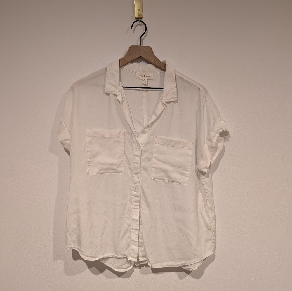 Cloth & Stone | Breezy Short Sleeve Button Down | White | Medium